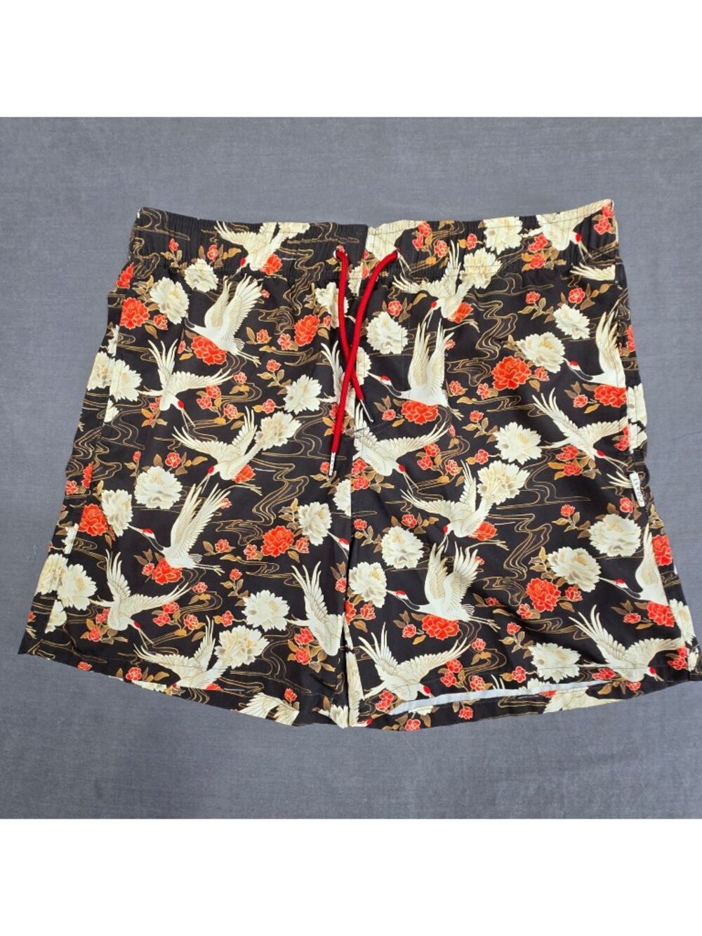 Coast Clothing Mens XL Floral Crane Swim Trunks Board Shorts Black Red Beige - Picture 1 of 4